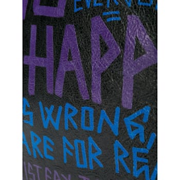 Balenciaga Bazar Graffiti Purple Blue Black Arena Leather Pouch