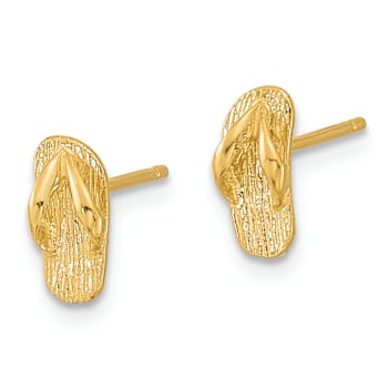 14k Yellow Gold Polished and Textured Flip Flop Stud Earrings