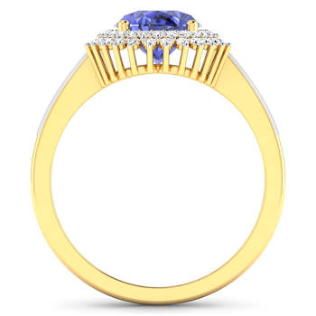14K Yellow Gold Violet Tanzanite and White Diamond Oval Halo Ring 1.93ctw