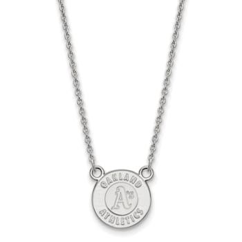 Rhodium Over Sterling Silver MLB LogoArt Oakland Athletics Pendant Necklace