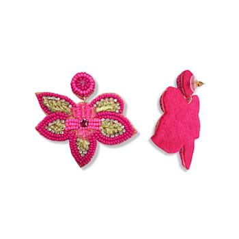 Pink Seed Beads With Clear Crystal Butterfly Earring