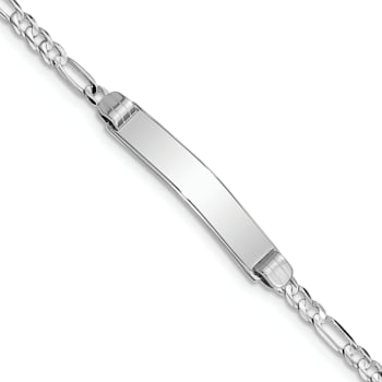 Rhodium Over 14k White Gold Figaro Link ID Bracelet