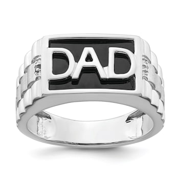 Rhodium Over 14k White Gold Polished Satin Onyx and Diamond DAD Men's Ring