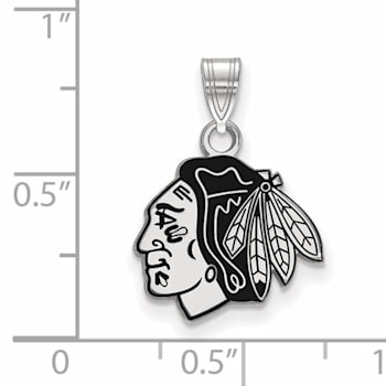 Rhodium Over Sterling Silver NHL LogoArt Chicago Blackhawks Enamel Pendant