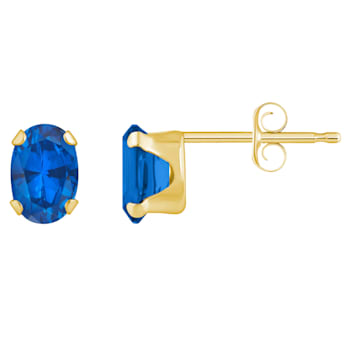 6x4mm Oval Lab Created Sapphire 10k Yellow Gold Stud Earrings