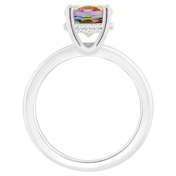 10x8mm Oval Mystic Topaz With Diamond Accents Rhodium Over Sterling
Silver Hidden Halo Ring