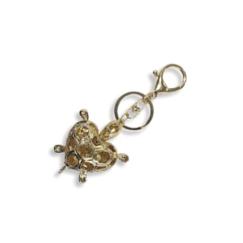 Gold Tone Fuchsia Rose Crystal Turtle Key Chain