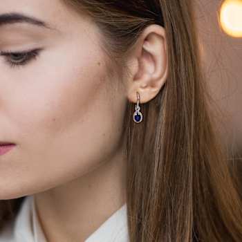 Diffused Sapphire and Diamond 10K White Gold Earrings 2.24ctw