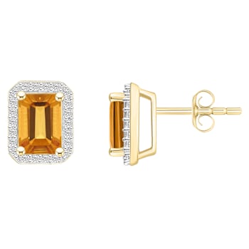 7x5mm Emerald Cut Citrine And Created White Sapphire 10k Yellow Gold
Halo Stud Earrings