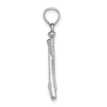 Rhodium Over 14k White Gold Polished and Textured Open-Back Bats and
Baseball Pendant