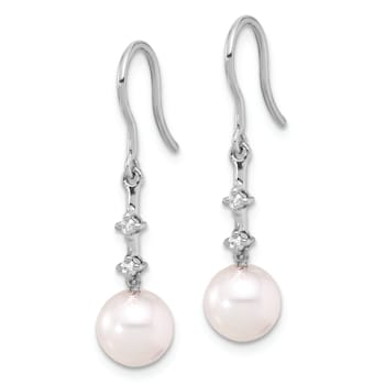 Rhodium Over 14K White Gold 7-8mm white Akoya Cultured Pearl 0.04ctw
Diamond Shepherd Hook Earrings