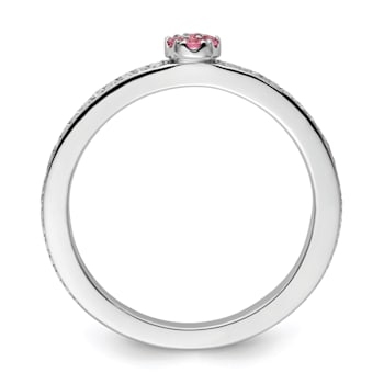14K White Gold Stackable Expressions Pink Tourmaline and Diamond Ring 0.075ctw