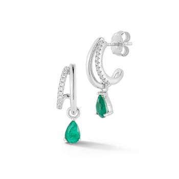 Rachel Zoe Green Pear CZ Dangle Double Hoop Earrings in Rhodium Over
Sterling Silver