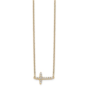 14K Yellow Gold Lab Grown Diamond Sideways Cross 18 Inch Necklace