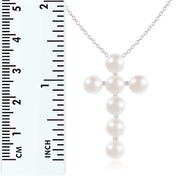 6.5-7mm Button White Cultured Freshwater Pearl Rhodium Over Sterling
Silver Pendant