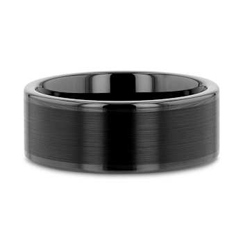 VULCAN Flat Black Tungsten Ring with Brushed Center & Polished Edges 8mm