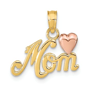 14K Two-tone MOM with Heart Pendant