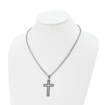 Black Cubic Zirconia Stainless Steel Men's Cross Pendant With Chain