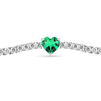 Lab Created Emerald and Moissanite Accent Sterling Silver Heart Shape
Tennis Bracelet