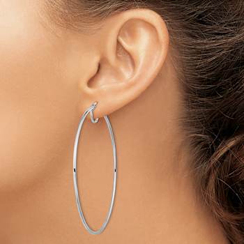 Rhodium Over 14k White Gold Polished 2 1/2" Fancy Hoop Earrings