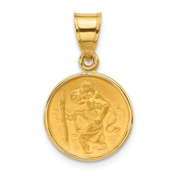 14k Yellow Gold Polished and Satin St. Christopher Medal Pendant