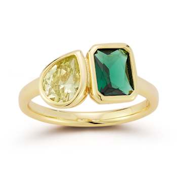 Rachel Zoe Yellow and Green CZ Toi et Moi Ring in 14K Gold Over Sterling Silver
