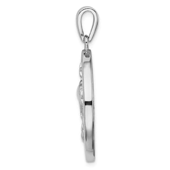Rhodium Over Sterling Silver Blue Lab Created Opal Dolphins Pendant