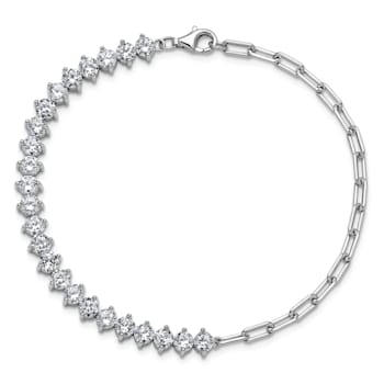 Rhodium Over Sterling Silver Fancy Cubic Zirconia and Paperclip Link Bracelet