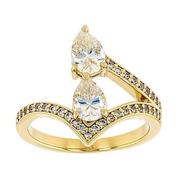 Diamond Simulant Pear And White Zircon Ring In 18K Gold Over Sterling
Silver 2.25ctw