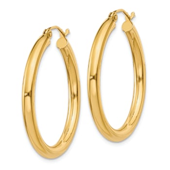 14k Yellow Gold 1 3/16" Polished Tube Hoop Earrings