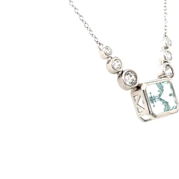 Rectangular Octagonal Aquamarine Rhodium Over Sterling Silver Necklace, 3.75ctw