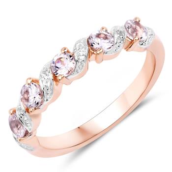 Peach Morganite and White Topaz Sterling Silver 5 StoneHalf Eternity
Band Ring Gift For Women