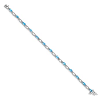 Rhodium Over 14k White Gold Diamond and Blue Topaz Bracelet