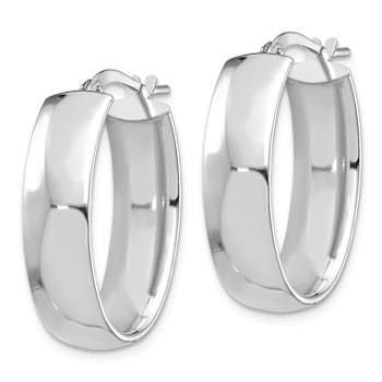 Rhodium Over 14k White Gold High Polished 1" Oval Hoop Earrings