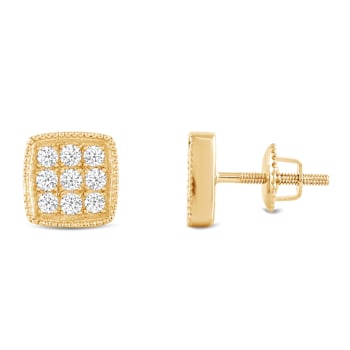 White Cubic Zirconia 14k Yellow Gold Earrings With Velvet Gift Box 0.50ctw