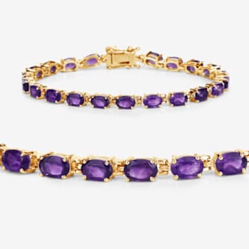 Purple Amethyst 14K Yellow Gold Over Sterling Silver Oval Tennis
Bracelet 7.98ctw
