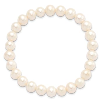 Rhodium Over Sterling Silver 7-8mm White Freshwater Pearl Earring
Bracelet Necklace Set