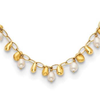 14K Yellow Gold Freshwater Cultured Pearl and Bead Dangle 18 Inch Necklace