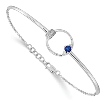 Rhodium Over 14k White Gold Diamond and Blue Sapphire Circle Bracelet