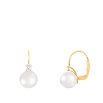 White Cultured Freshwater Pearl 14k Yellow Gold Earrings 8-8.5mm