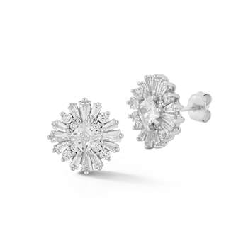 Sterling Statements Rhodium Over Sterling Silver CZ Cluster Studs