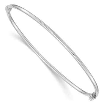 Rhodium Over 14K White Gold Hinged Bangle Bracelet