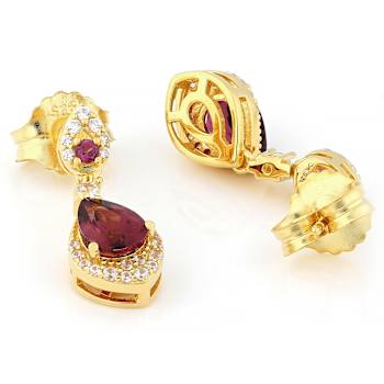 Grape Color Garnet And White Zircon Dangle Earrings In 18K Gold Over
Sterling Silver 2.33ctw