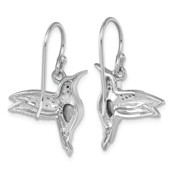 Rhodium Over Sterling Silver Crystal Inlay Hummingbird Dangle Earrings