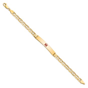14k Yellow Gold Medical Red Enamel Mariner ID Bracelet