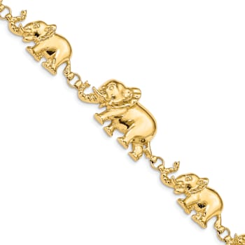 14k Yellow Gold Graduated Elephant Link Bracelet