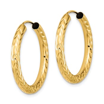 14k Yellow Gold Polished and Diamond-cut 1" Endless Hoop Earrings