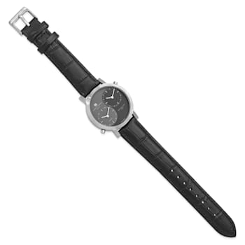 Mens Charles Hubert Leather Black/Gray 37mm Dial Dual Time Watch