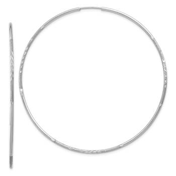 Rhodium Over 14k White Gold Diamond-Cut 2 5/16" Endless Hoop Earrings