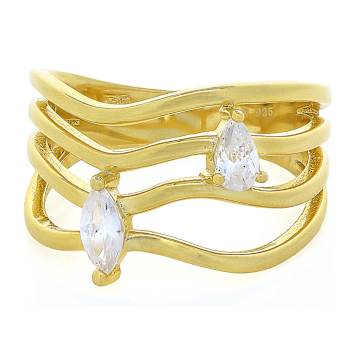 Pear And Marquise Wave Ring With CZ In 18K Gold Over Sterling Silver